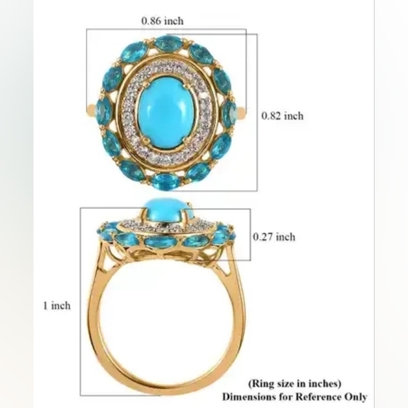 Premium Sleeping Beauty Turquoise, Neon Apatite & White Zircon Ring - Picture 5 of 5